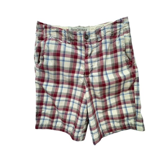 Abercrombie & Fitch Mens Plaid Khaki Shorts Sze 30 Red With Adjustable Waist Tie - Picture 1 of 15